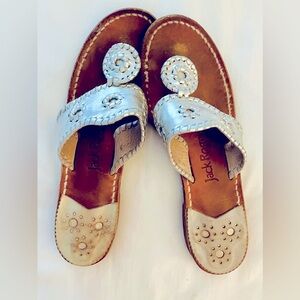 Jack Rogers Women’s Jacks Flat Sandal in Silver Size 8.5